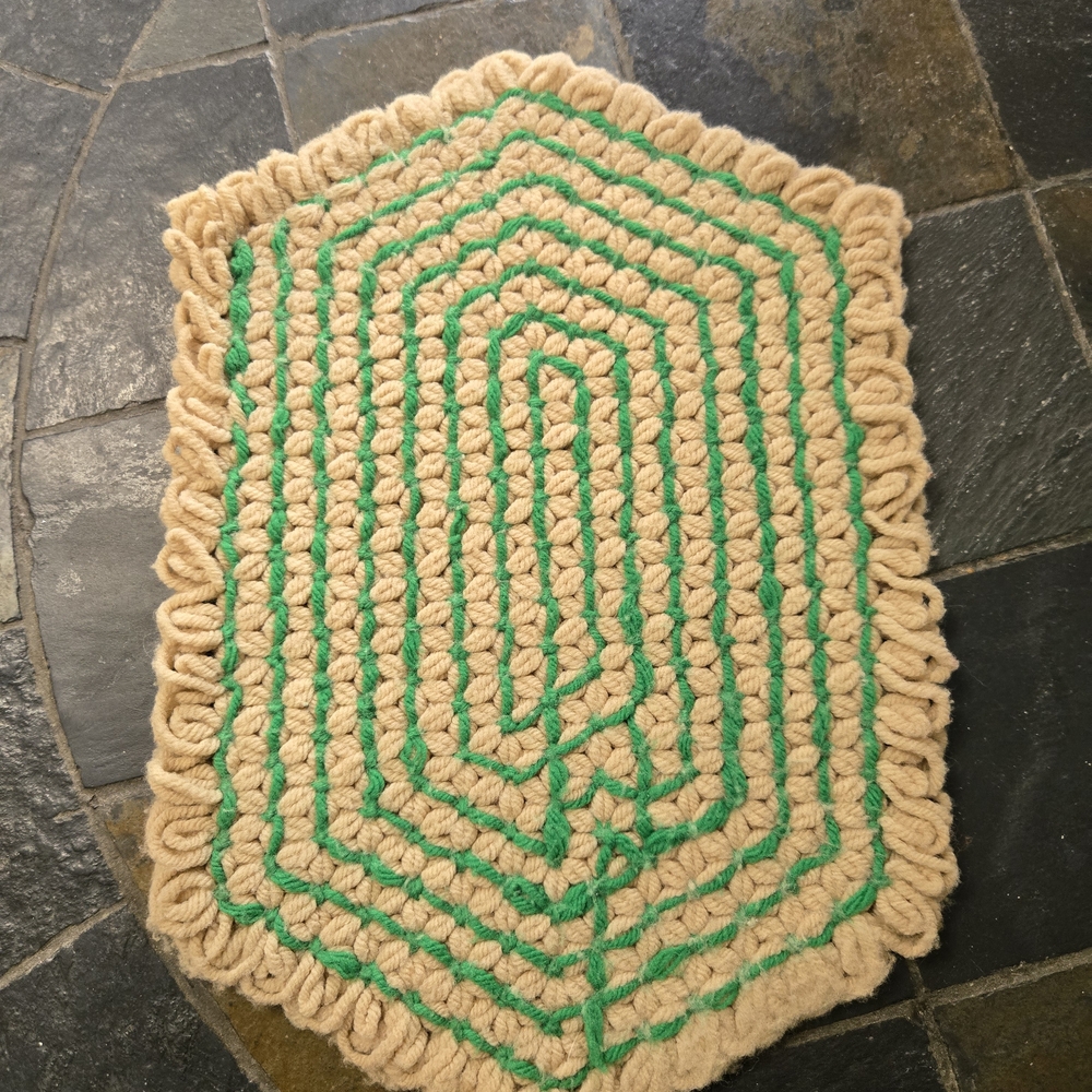 Handcrafted Green and Tan Bath Mat